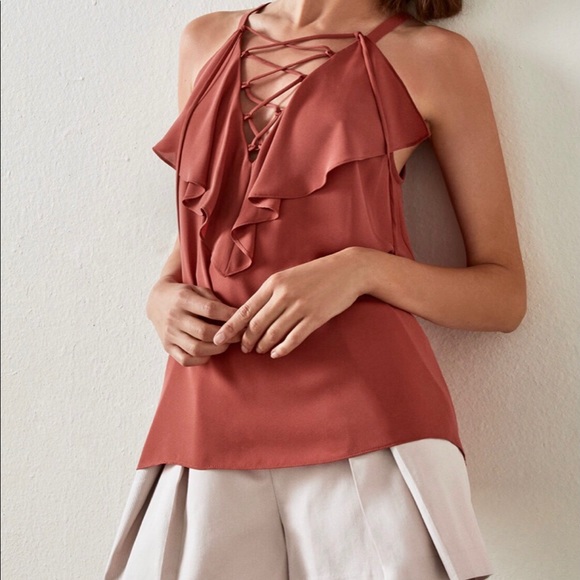 BCBGMAXAZRIA LACE-UP NECK CAMI, NWOT, size M - Picture 3 of 11